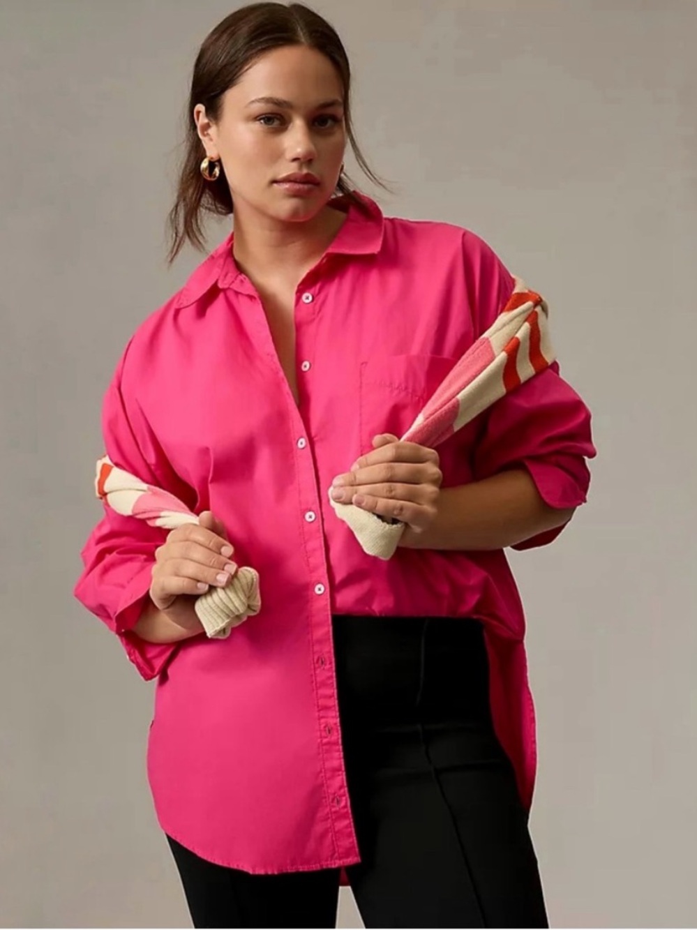 Anthropologie Maeve Hot Pink Bennett Buttondown Shirt Top Plus Size 1X